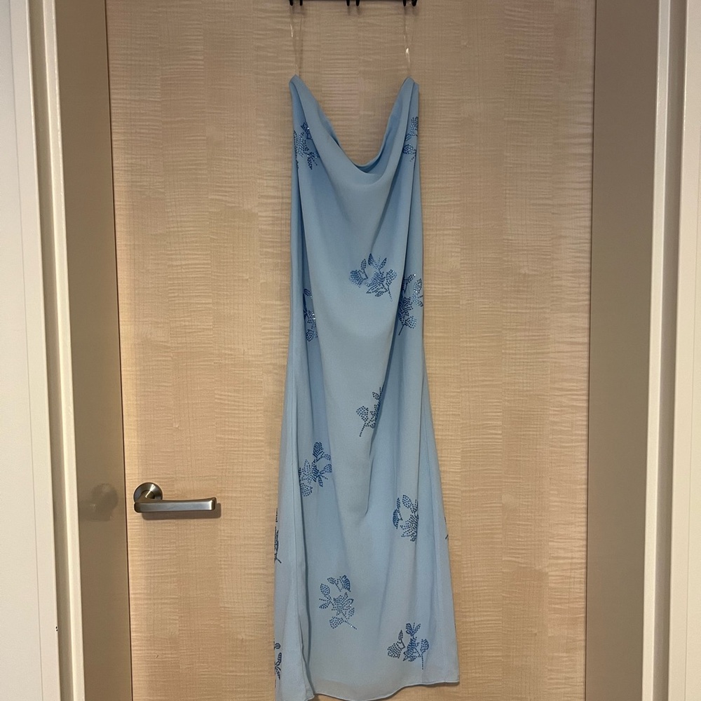 Oh Polly Light Blue Floral Slip Skirt